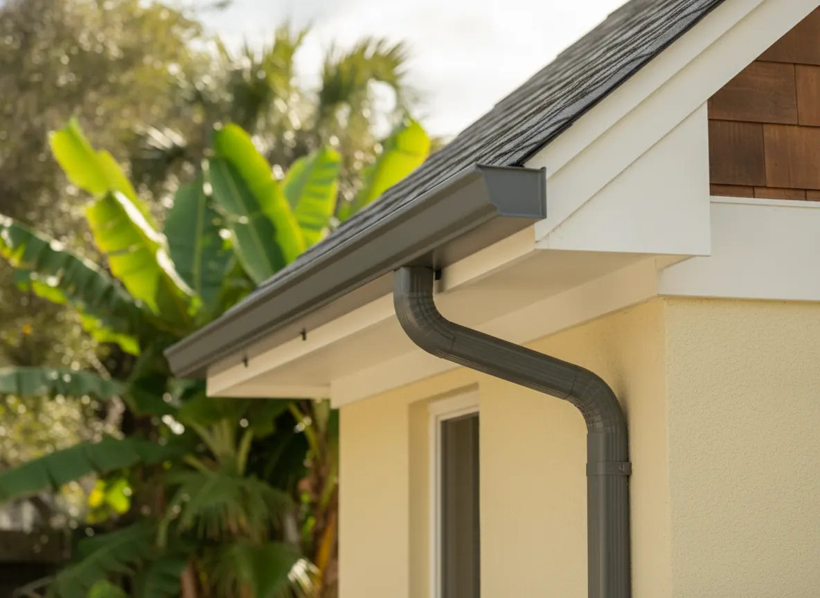 New seamless aluminum K-style gutter along a fascia board